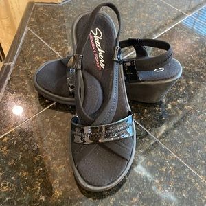 Skechers Black Wedge Sandals